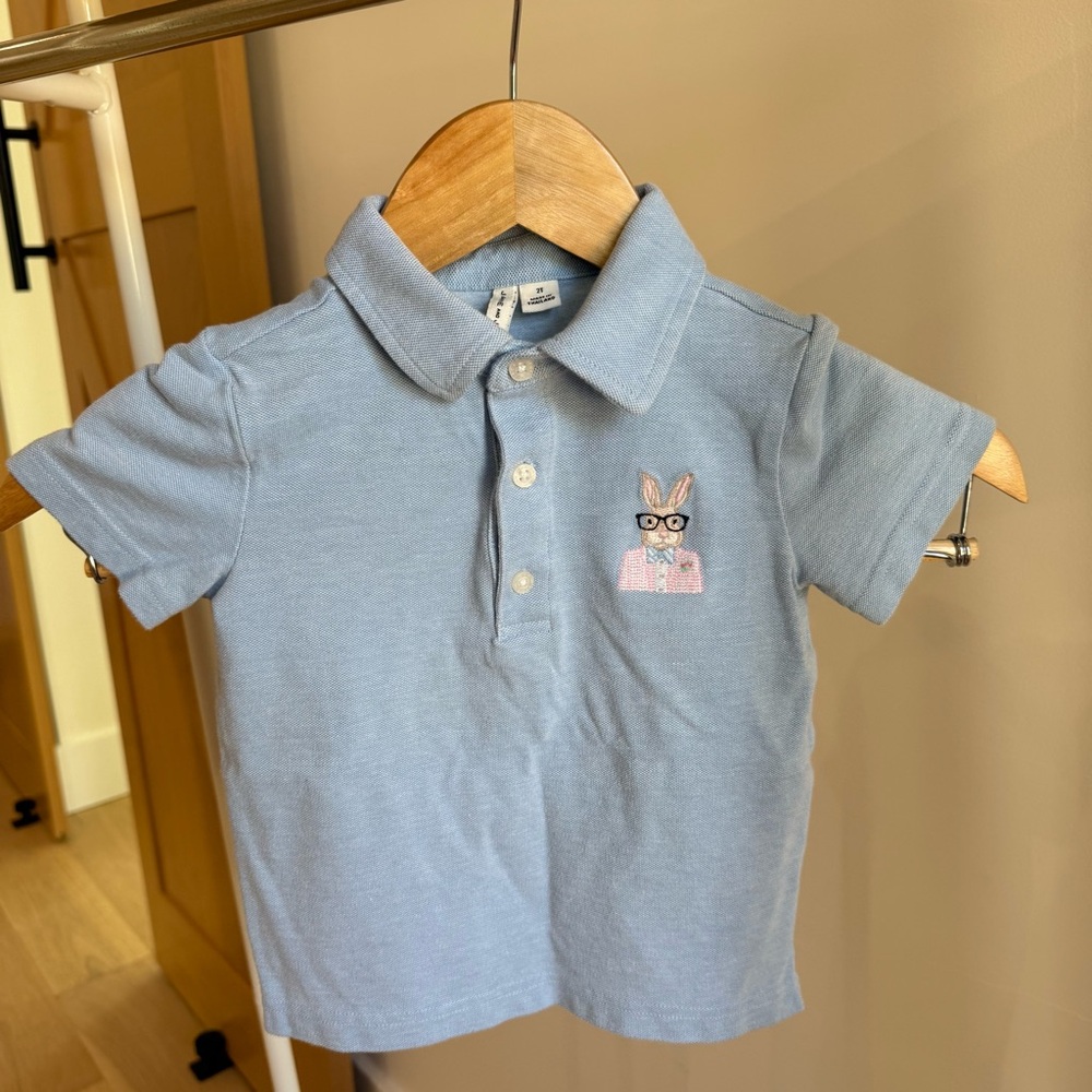 Janie and Jack Light Blue Polo with Embroidered Bunny